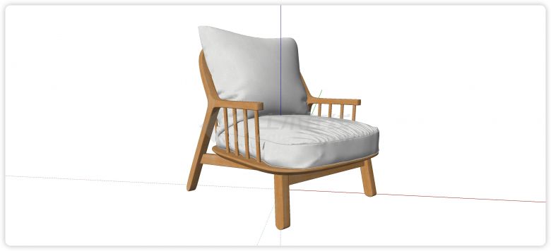 实木结构布艺坐垫靠背休闲椅组合su模型-图一