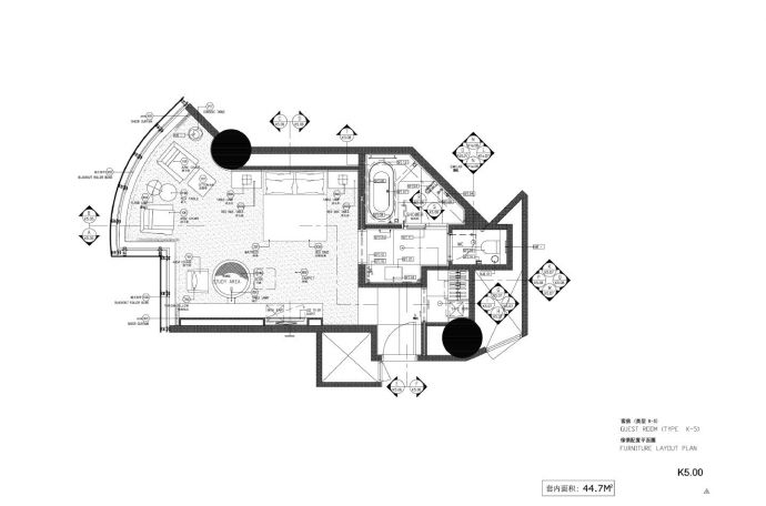 某大型客房家具配置设计图_图1