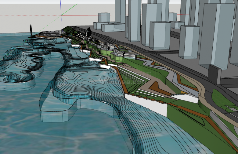 滨水栈道景观规划su模型-图一