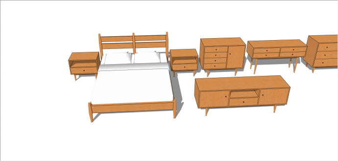 木制床头柜床的组合su模型_图1