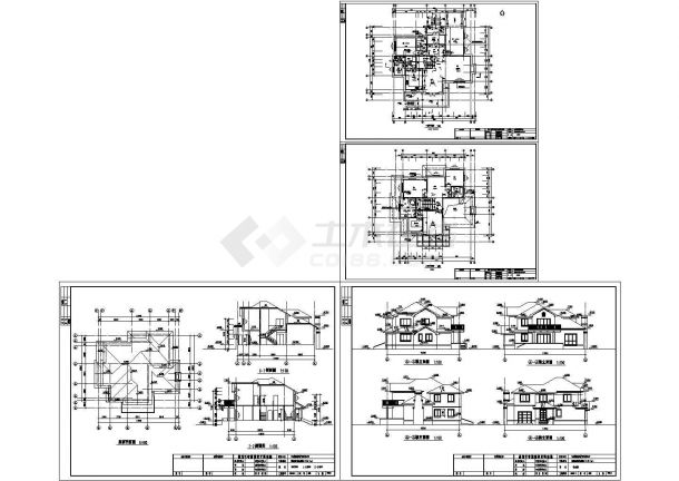 某二层框架结构欧式风格新农村住宅别墅设计cad全套建筑施工图纸（含效果图）-图二