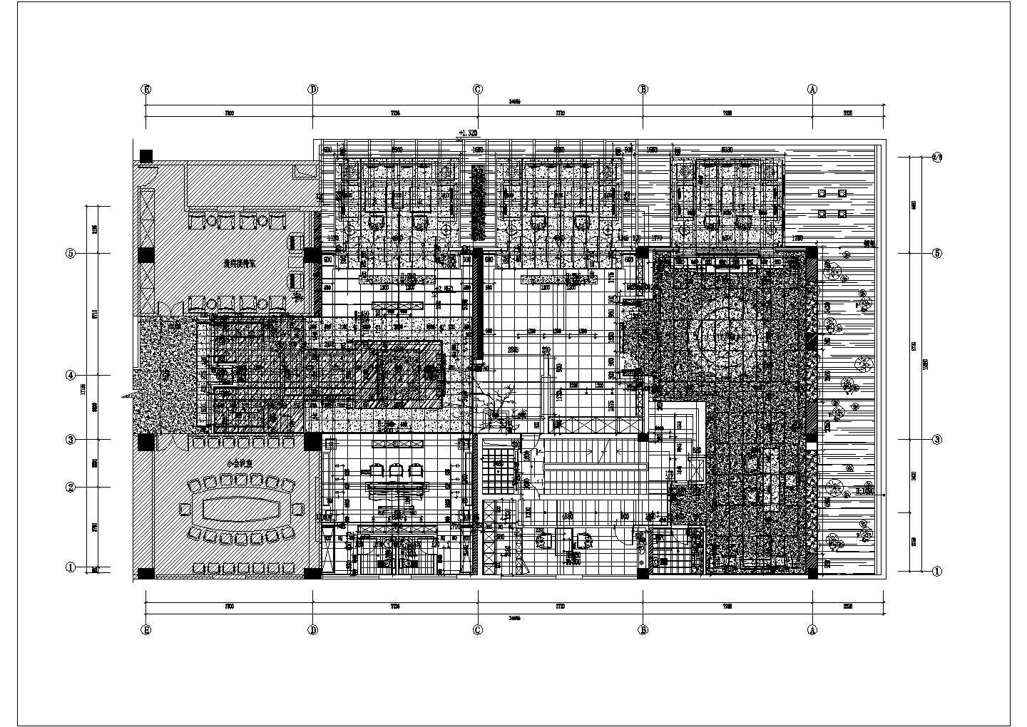某铭濠酒店四层茶会所平面CAD节点剖面设计图纸