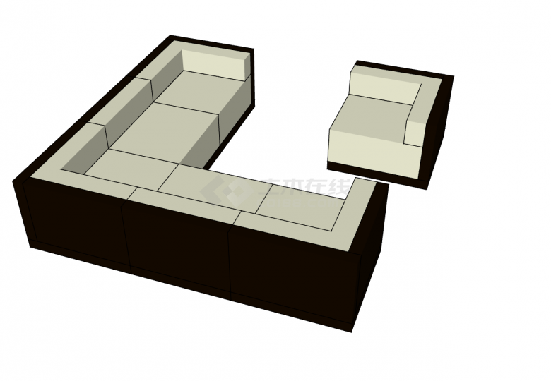 正方形皮质沙发su模型-图二
