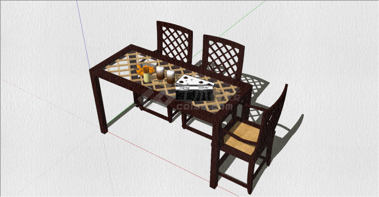 传统中式玻璃桌面餐桌椅组合家具su模型-图一