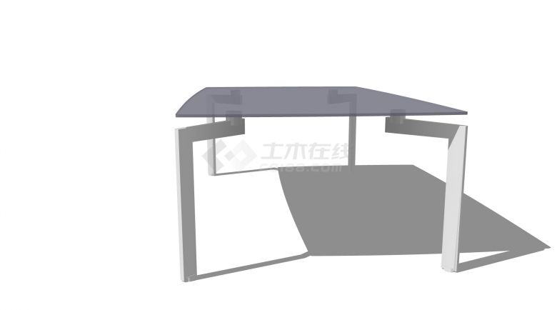 四脚钢架支撑紫色半透明玻璃桌面长形桌su模型-图二