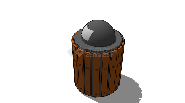 木制圆柱形垃圾桶su模型-图二