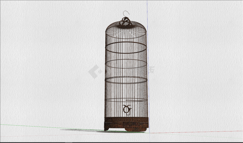 长型深褐色中式鸟笼su模型-图二