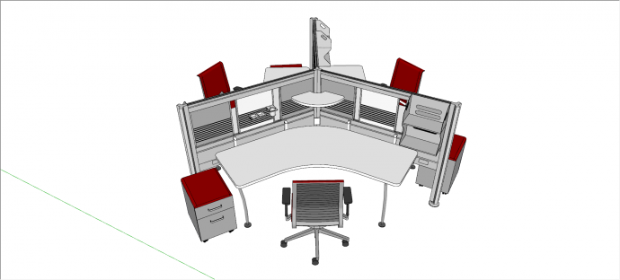 带隔断的一体化三人办公桌椅su模型_图1