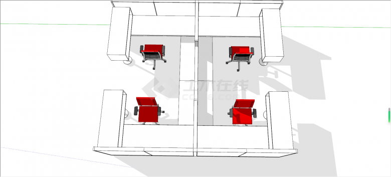 办公室标椎低调的四人桌椅su模型-图一