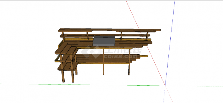 半嵌入墙体式有置物架式木制休闲桌su模型-图二