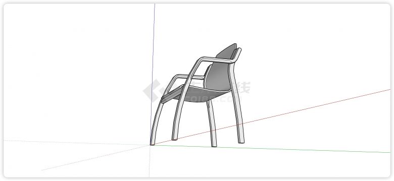 实木凳脚实木结构弧形靠背椅su模型-图二