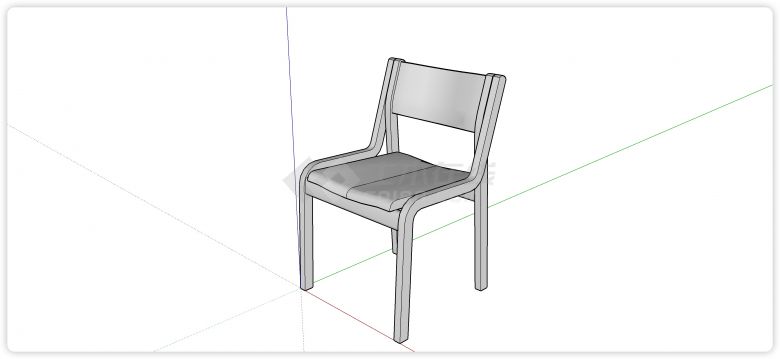实木结构框架凳腿软垫靠背椅su模型-图一