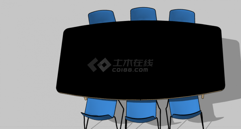 蓝椅子黑桌子现代办公室桌子su模型-图一
