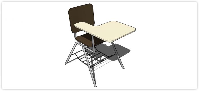 课室用小桌板连靠背凳子su模型_图1
