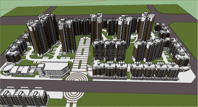 现代风格多栋小区su模型-图一
