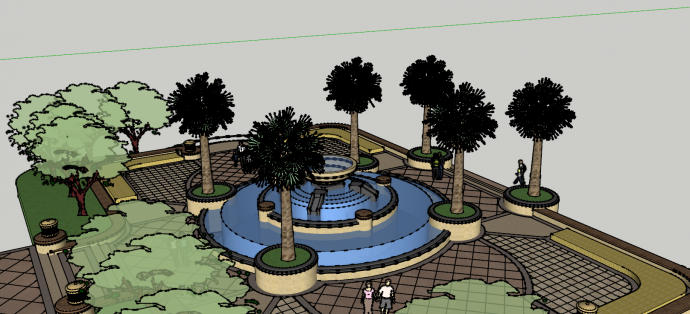 现代小型带喷泉园林广场公园su模型_图1