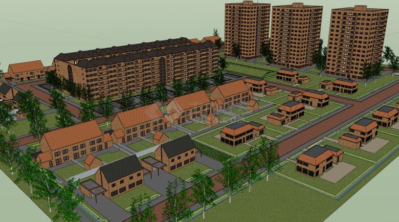 公寓别墅高层多房型红砖墙大型住宅小区su模型-图一