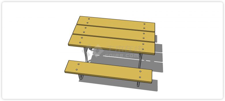 饭堂铁管链接木条椅子桌子su模型-图二