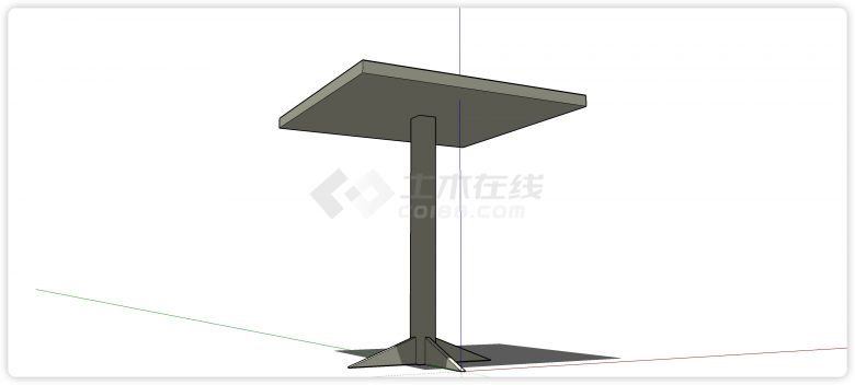 十字底座方形桌面餐桌su模型-图二