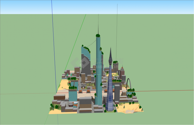 独特建筑现代城市设计SU模型模型-图二
