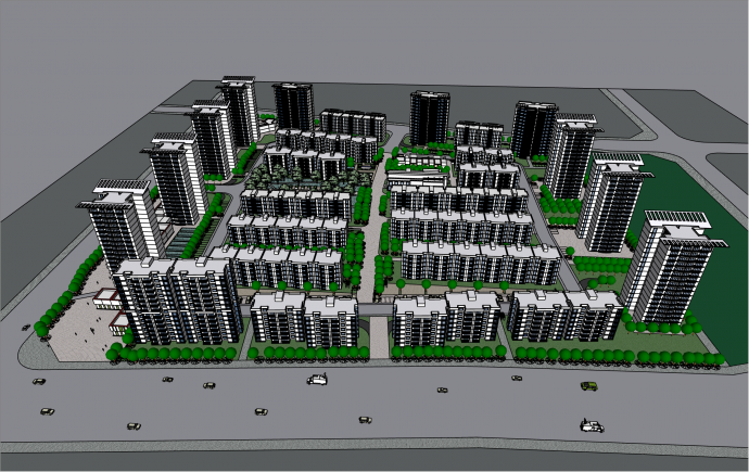 现代风格多层与高层住宅小区su模型_图1