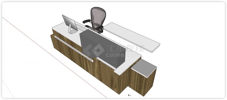 雪白岩板桌面木纹主体前台接待su模型-图二