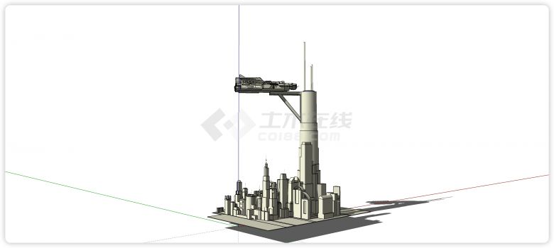 未来飞船停靠城市规划商业综合体建筑su模型-图二