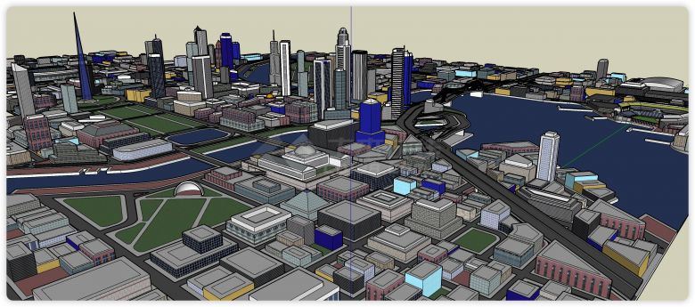 跨江大桥城市规划商业综合体建筑 su模型-图二