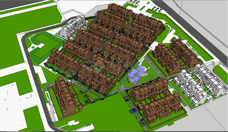 有多栋白色的棕色的中式小区完整su模型-图一