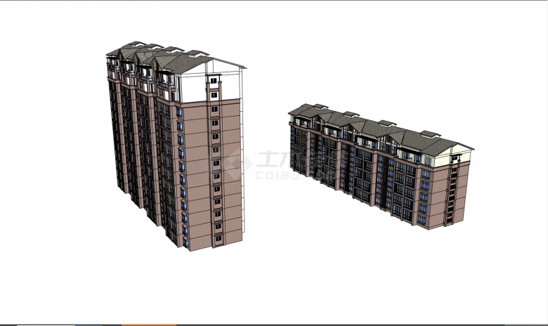 尖顶的由高层矮层组合的住宅小区 su模型-图二