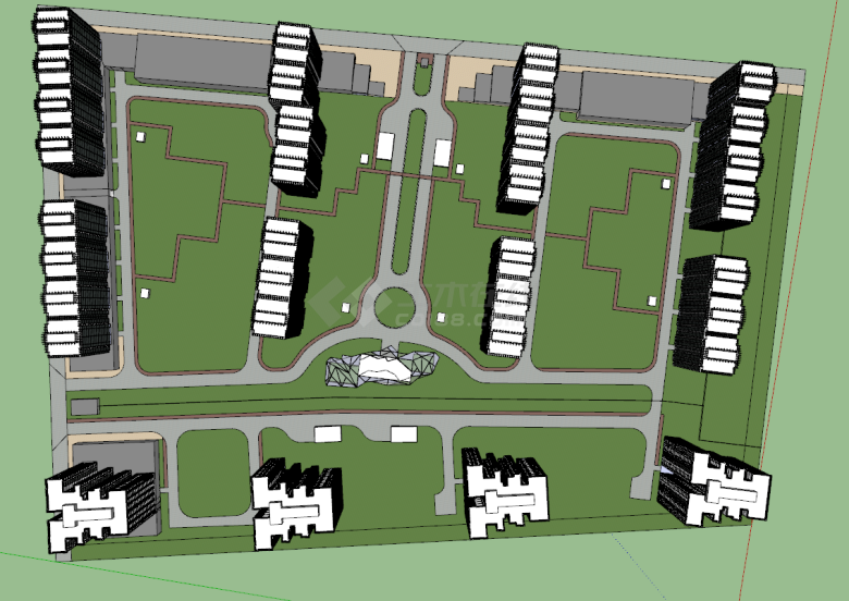 大型豪华高层住宅小区居住区规划建筑方案su模型-图二