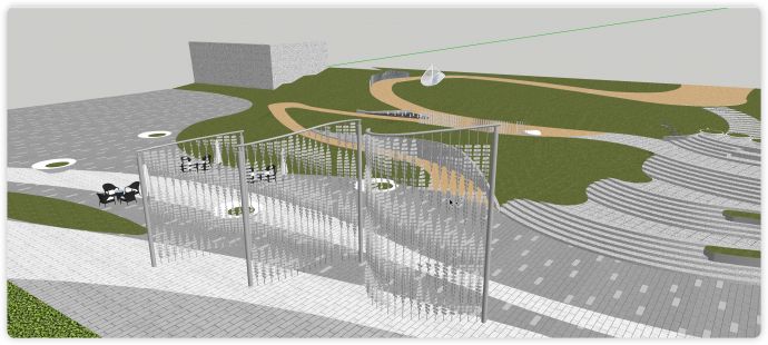 弧形阶梯大草坪咖啡休闲区公园su模型_图1