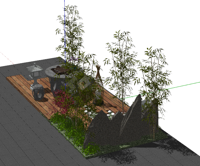 景区石桌石凳植物组合su模型-图二