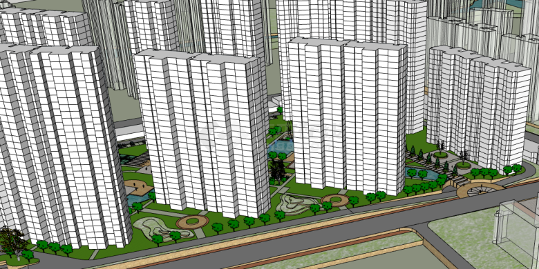 白色高耸绿地小区基地su模型-图一