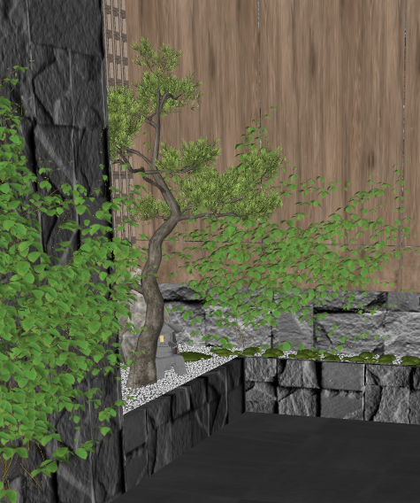 新中式室内松树景石景观小品su模型-图二