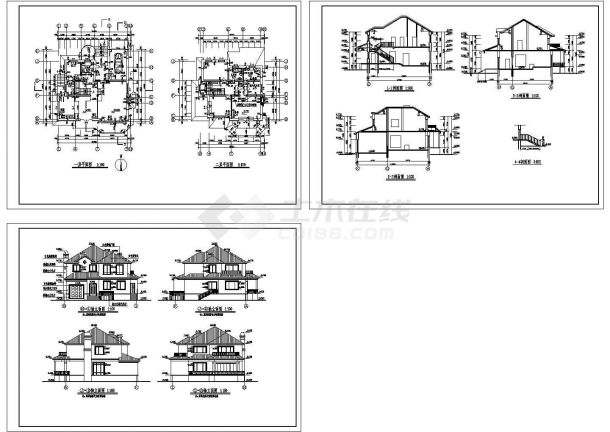某二层砌体结构欧式风格私人小别墅设计cad全套建筑施工图纸（含效果图）-图一