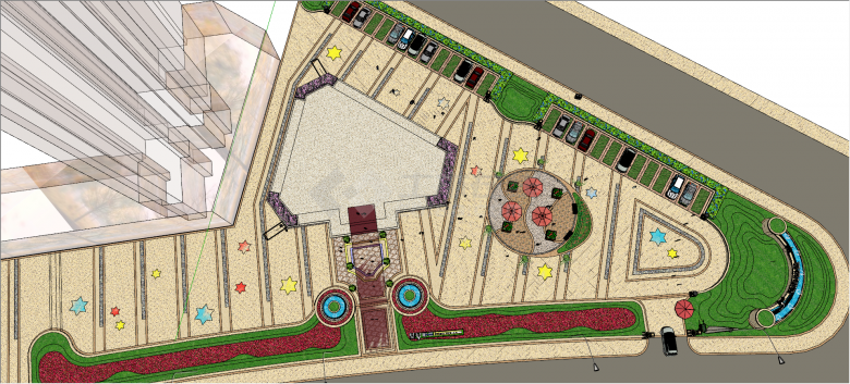 带花池带喷泉的公园景观建筑设计su模型-图二