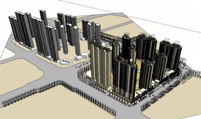 城市住宅小区鸟瞰图细节su模型_图1