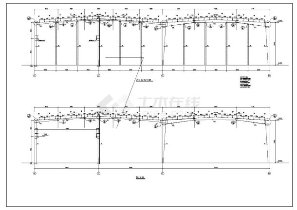 135x66m钢框架结构单层厂房结构施工布置图-图一