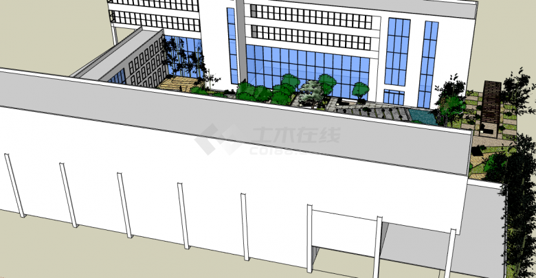 白蓝新式建筑内庭景观sketchupsu模型-图二