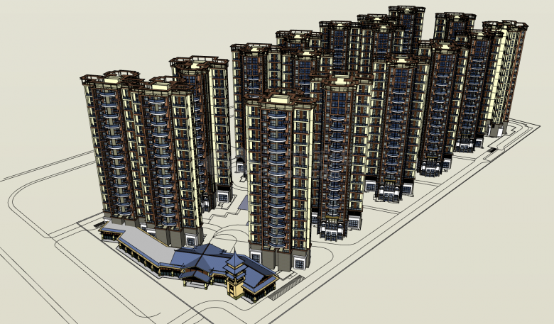 东南亚风格精细住宅建筑su模型-图一