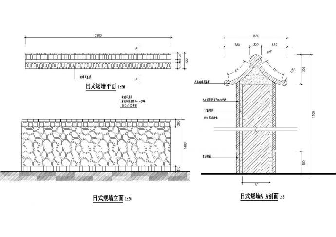 某地精美日式矮墙建筑设计CAD详图_图1