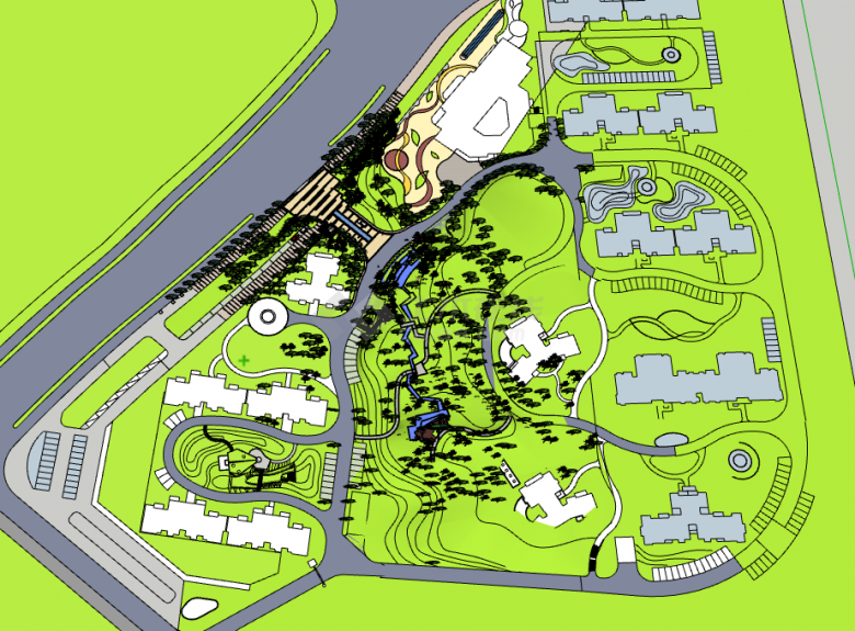 现代山水公园景观建筑设计su模型-图一