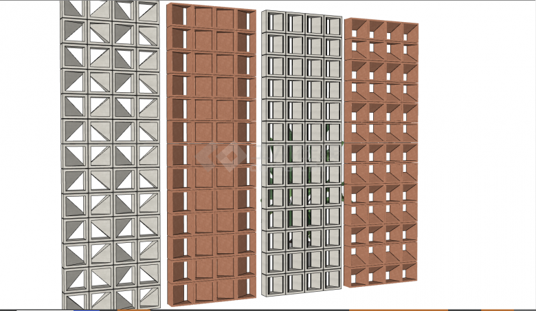 带镂空的棕色的白色的水泥砖隔断su模型-图二