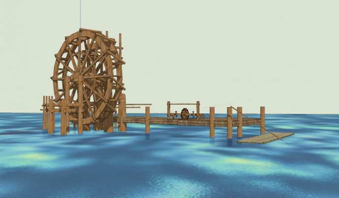 水车风车木制组合su模型_图1
