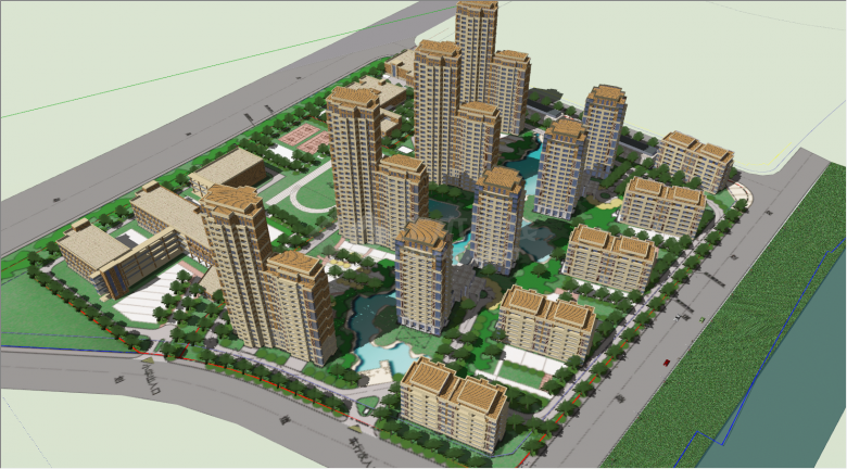 带绿化带学校的中海嬴台高层住宅小区su模型-图二