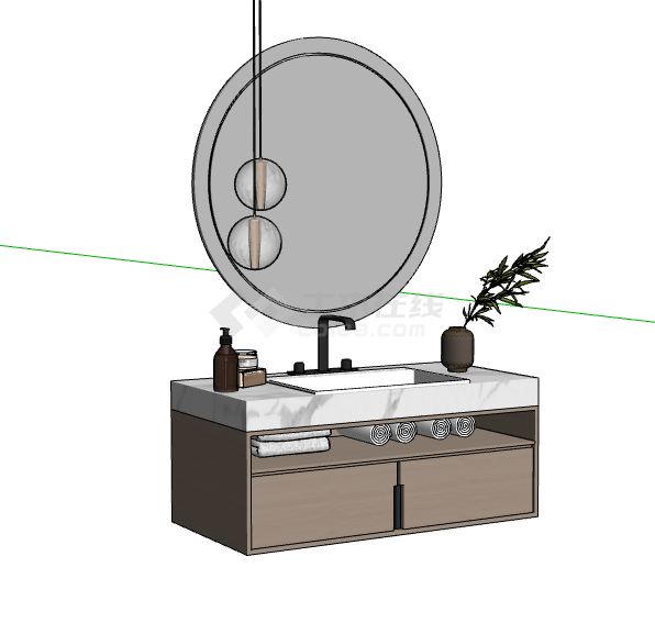 圆形灰色现代浴室柜su模型-图二