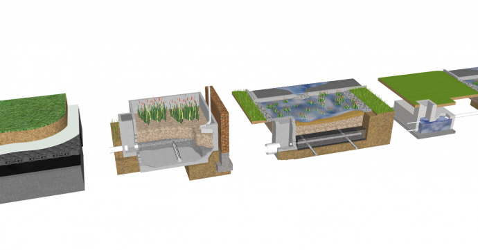 造型不一的现代雨水花园结构示意图su模型_图1