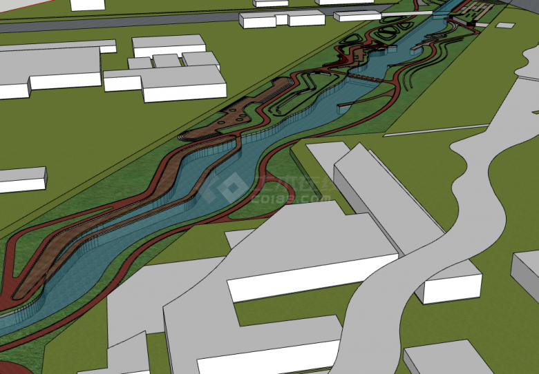 红线条现代雨水花园湿地SU模型-图一