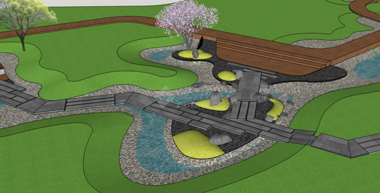 褐色黑色小路雨水花园湿地SU模型-图二